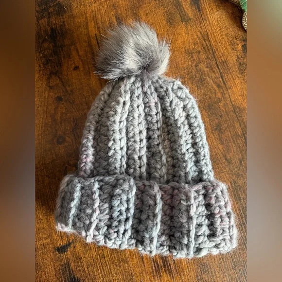 Cozy Gray handmade crochet Pom-Pom Beanie for adults - Picture 4 of 4